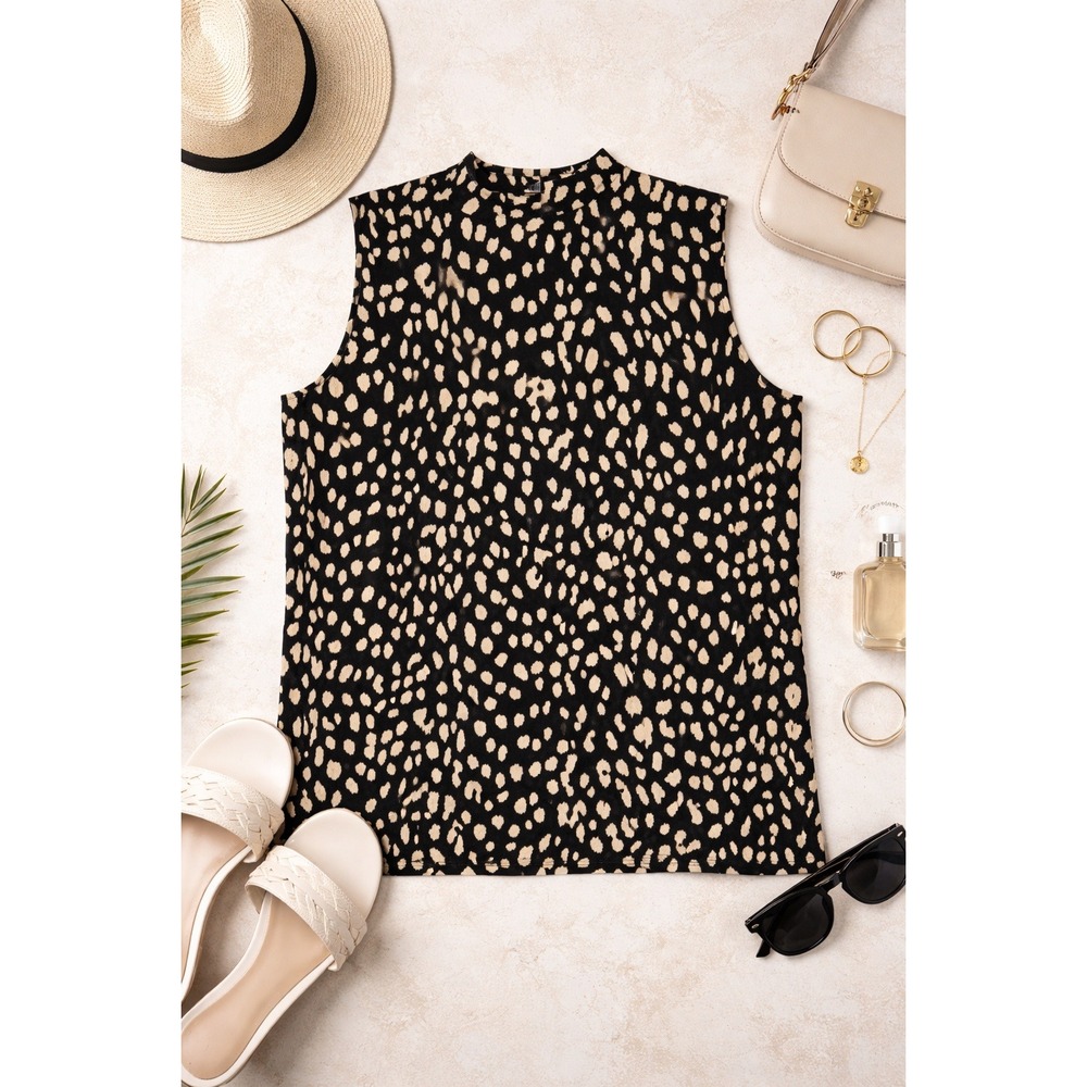 Chico's Sleeveless Tank Mock Neck Animal Print Shirt Polka Dot Large Sz 2